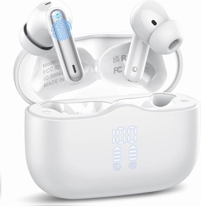 Wireless Earbuds, 2025 Bluetooth 5.4 Headphones in Ear with Stereo Deep Bass, 40H Bluetooth Ear Buds with 4 ENC Noise Cancelling Mics, IP7 Waterproof Earphones Hands-Free Calls Dual LED Display White TWS earbuds,compact wireless buds,Bluetooth ear tips,