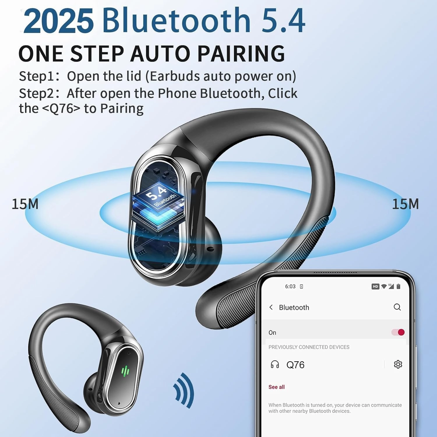 Wireless Earbuds, 2025 Bluetooth 5.4 Headphones Sport, Bluetooth Earbuds with ENC Noise Canceling Mic, 50H Stereo Wireless Headphones IP7 Waterproof with Earhooks, Dual LED Display for Workout/Running