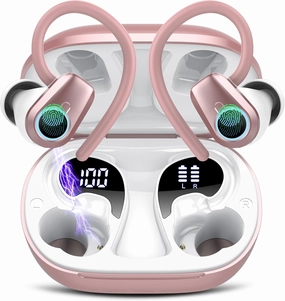Wireless Earbuds, 2025 Ear Buds Bluetooth 5.3 Headphones Sport, 50H Playtime, HD Stereo Noise Cancelling, Dual LED Display, IP7 Waterproof Earphones Android iOS, Rose Pink wireless earbuds,Bluetooth earphones,true wireless stereo,