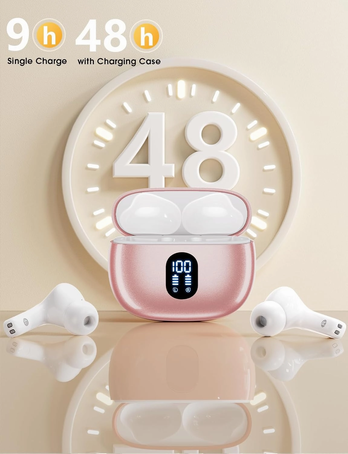 Wireless Earbuds, 2025 Ear Buds with Big Bass Stereo Sound, Lightweight Bluetooth Earbuds with 48 Hours Playtime, in-Ear Fit Earphones, IPX7, Hands-Free Calls with AI for iPhone, Android, Pad