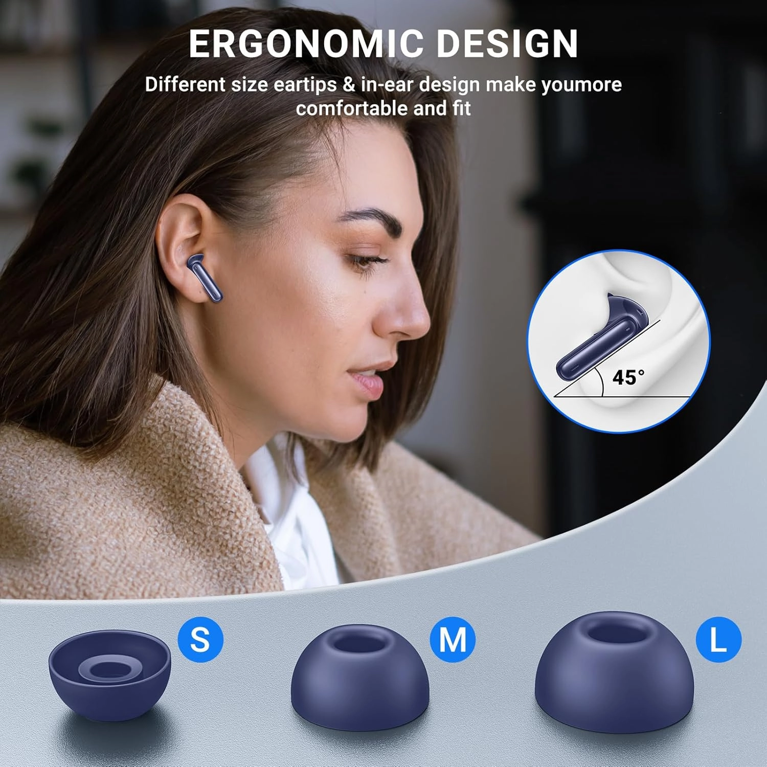 Wireless Earbuds, 2025 Wireless Headphones HiFi Stereo Earphones with 4 ENC Noise Canceling Mic, 42Hs Playtime In Ear Earbud, Bluetooth 5.3 Sport Earphones with LED Power Display for Android iOS