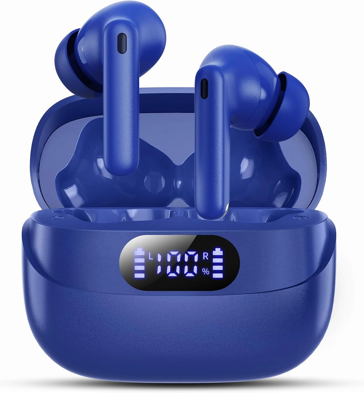 Wireless Earbuds, 42H Playtime Bluetooth 5.3 Headphones, HiFi Stereo Call Noise Cancelling Earbuds, IPX7 Waterproof Stereo in-Ear Earphones with LED Display for iOS Android (Ocean Blue) wireless earbuds,Bluetooth earphones,true wireless stereo,