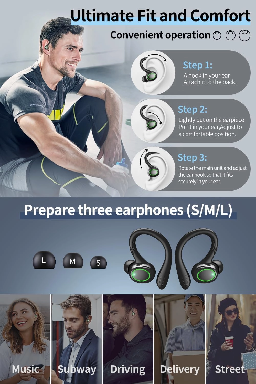 Wireless Earbuds, 60H Playback Bluetooth 5.3 Headphones,Noise Cancelling Wireless Headphones with LED Battery Display, Mics Clear Call, IPX6 Waterproof Bluetooth Earbuds for Workout Sports (BLACK)