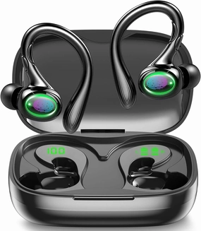 Wireless Earbuds, 60H Playback Bluetooth 5.3 Headphones,Noise Cancelling Wireless Headphones with LED Battery Display, Mics Clear Call, IPX6 Waterproof Bluetooth Earbuds for Workout Sports (BLACK) wireless earbuds,Bluetooth earphones,true wireless stereo,