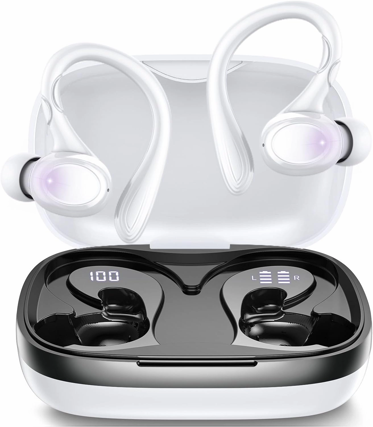 Wireless Earbuds, 60H Playback Bluetooth 5.3 Headphones,Noise Cancelling Wireless Headphones with LED Battery Display, Mics Clear Call, IPX7 Waterproof Bluetooth Earbuds for Workout Sports (White) wireless earbuds,Bluetooth earphones,true wireless stereo,