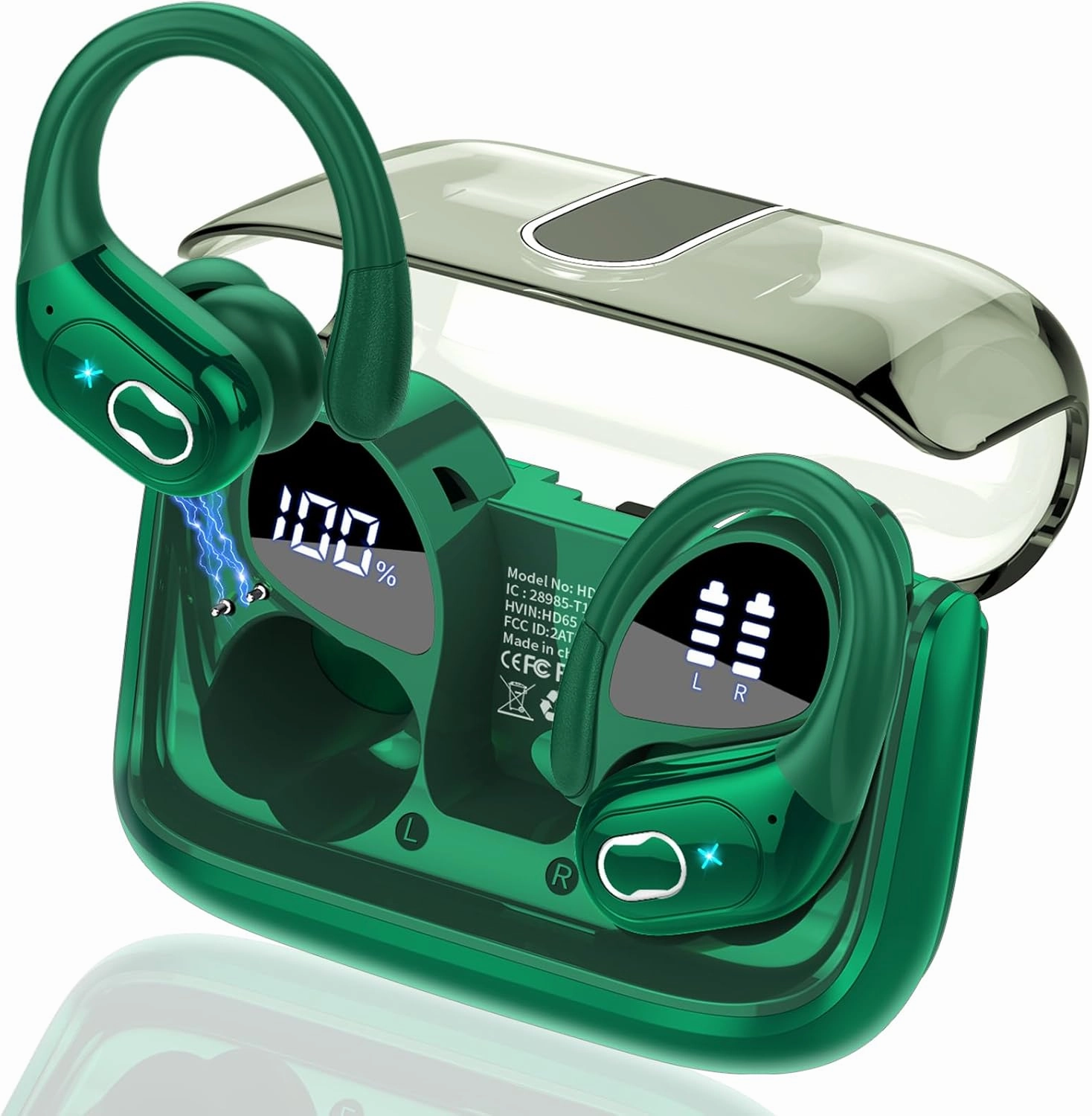 Wireless Earbuds 75hrs Bluetooth 5.4 Headphone Sport, 2025 Bluetooth Earbuds Stereo Deep Bass Over Ear Bud with Earhooks, ENC Noise Cancelling Mic, IPX7 Waterproof Earphone, Dark Green over-ear headphones,closed back headphones,wireless studio cans,