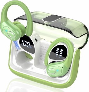 Wireless Earbuds 75hrs Bluetooth 5.4 Headphone Sport, 2025 Bluetooth Earbuds Stereo Deep Bass Over Ear Bud with Earhooks, ENC Noise Cancelling Mic, IPX7 Waterproof Earphone, Green over-ear headphones,closed back headphones,wireless studio cans,