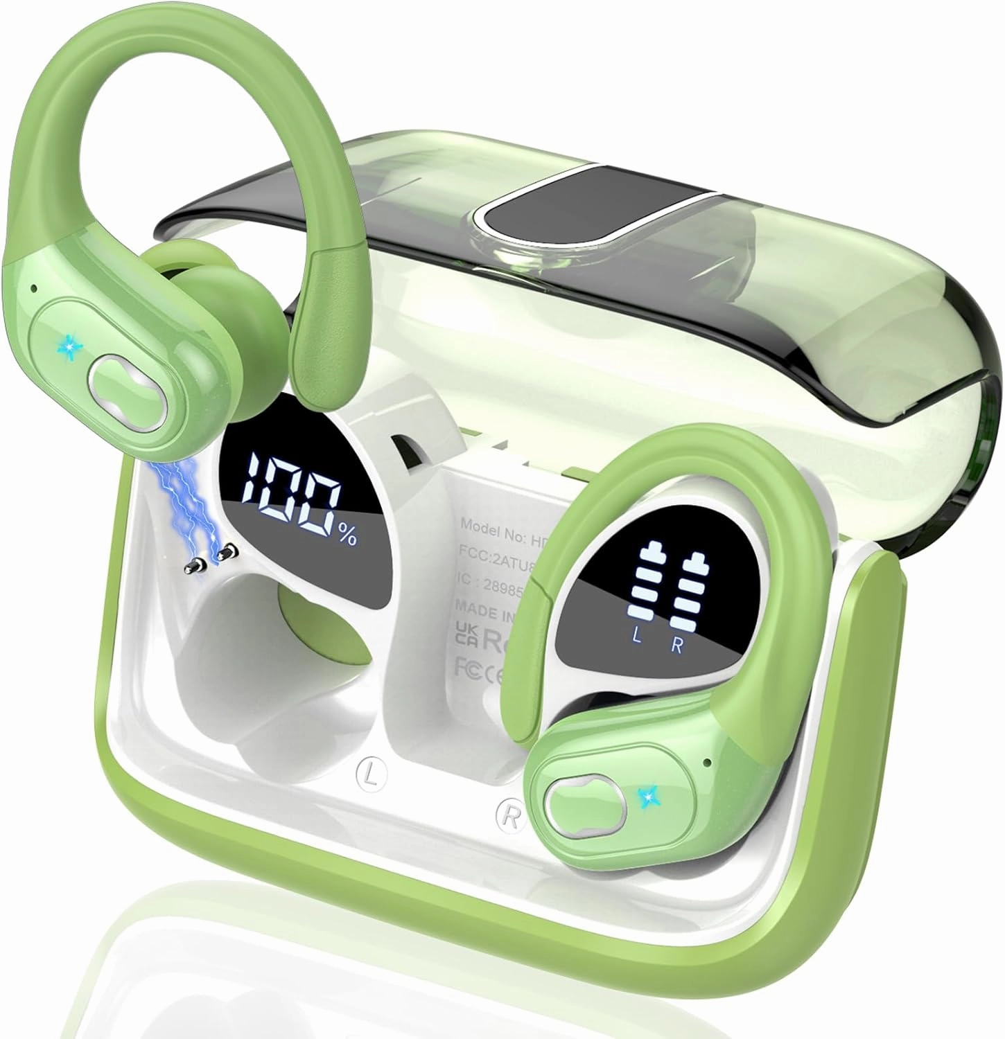 Wireless Earbuds 75hrs Bluetooth 5.4 Headphone Sport, 2025 Bluetooth Earbuds Stereo Deep Bass Over Ear Bud with Earhooks, ENC Noise Cancelling Mic, IPX7 Waterproof Earphone, Green over-ear headphones,closed back headphones,wireless studio cans,