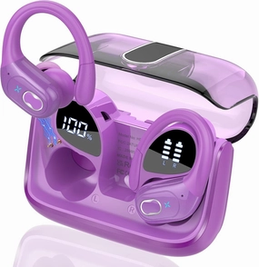 Wireless Earbuds 75hrs Bluetooth 5.4 Headphone Sport, 2025 Bluetooth Earbuds Stereo Deep Bass Over Ear Bud with Earhooks, ENC Noise Cancelling Mic, IPX7 Waterproof Earphone, Purple over-ear headphones,closed back headphones,wireless studio cans,