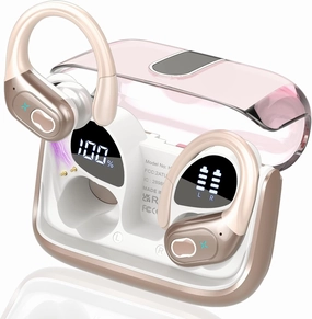 Wireless Earbuds 75hrs Bluetooth 5.4 Headphone Sport, 2025 Bluetooth Earbuds Stereo Deep Bass Over Ear Bud with Earhooks, ENC Noise Cancelling Mic, IPX7 Waterproof Earphone Rose Gold noise cancelling headphones,ANC headphones,travel headphones,