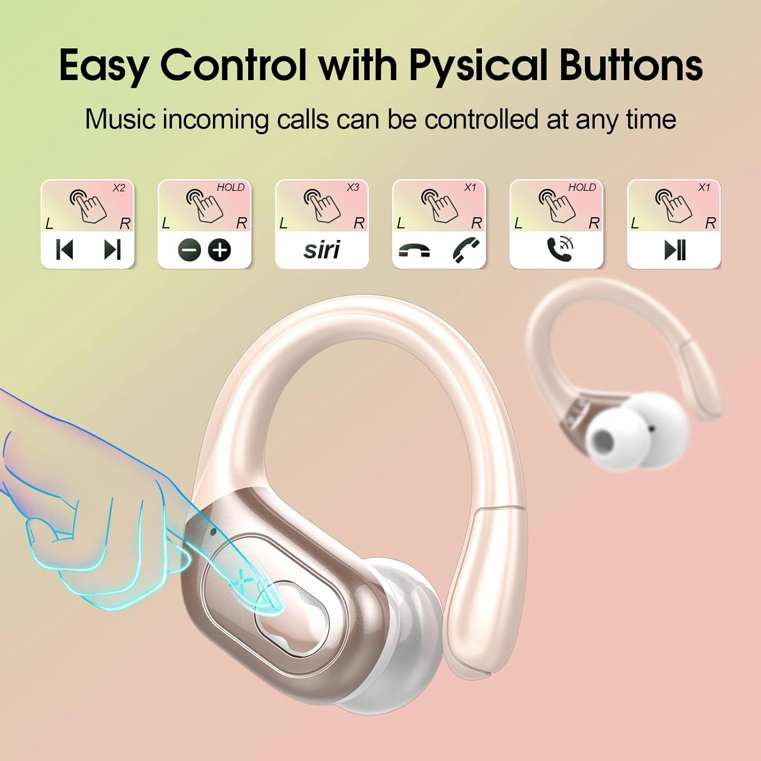 Wireless Earbuds 75hrs Bluetooth 5.4 Headphone Sport, 2025 Bluetooth Earbuds Stereo Deep Bass Over Ear Bud with Earhooks, ENC Noise Cancelling Mic, IPX7 Waterproof Earphone Rose Gold