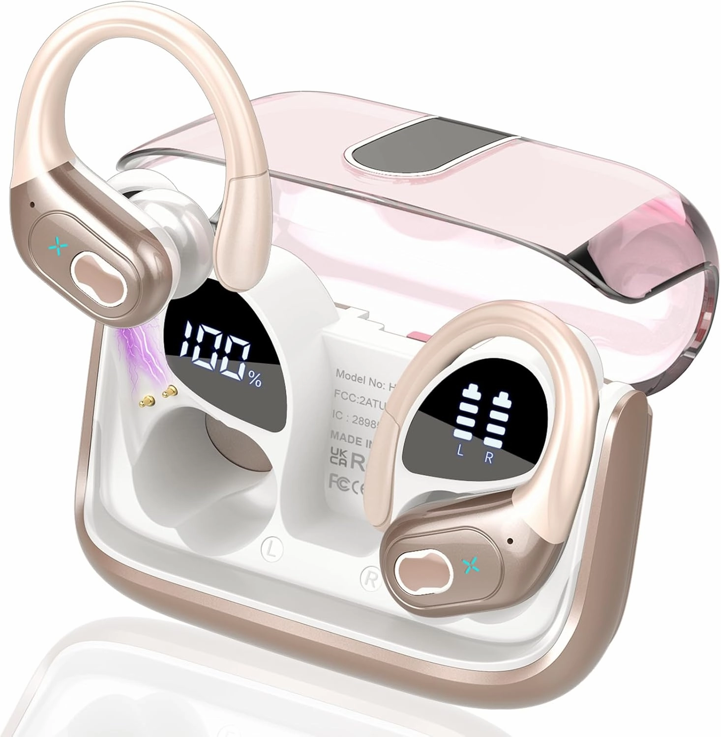 Wireless Earbuds 75hrs Bluetooth 5.4 Headphone Sport, 2025 Bluetooth Earbuds Stereo Deep Bass Over Ear Bud with Earhooks, ENC Noise Cancelling Mic, IPX7 Waterproof Earphone Rose Gold noise cancelling headphones,ANC headphones,travel headphones,