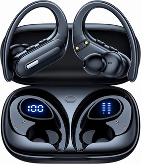 Wireless Earbuds ANC Noise Cancelling Bluetooth 5.3 Headphones 90 Hrs Playtime Earbuds with Wireless Charging Case Power Display Over-Ear Earphones with Earhooks Waterproof Stereo for Android Phone over-ear headphones,closed back headphones,wireless studio