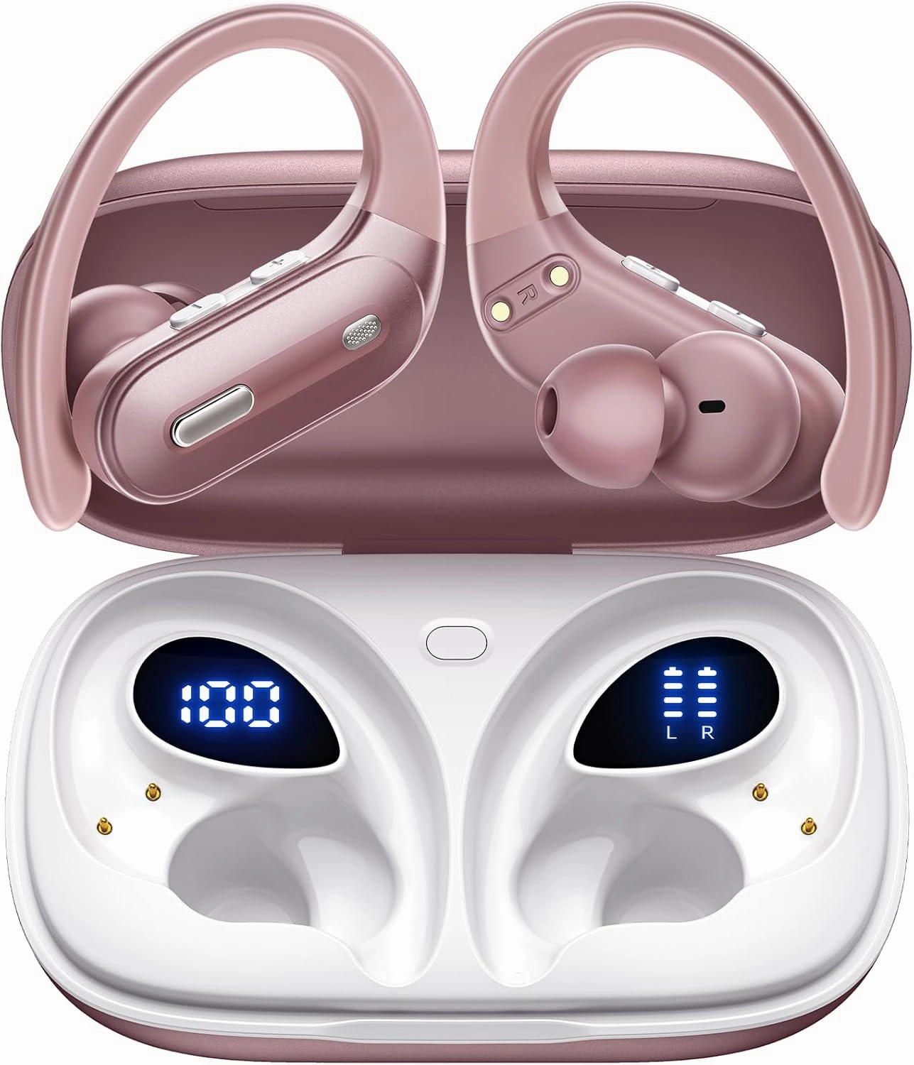 Wireless Earbuds ANC Noise Cancelling Bluetooth 5.3 Headphones 90 Hrs Playtime Earbuds with Wireless Charging Case Power Display Over-Ear Earphones with Earhooks Waterproof Stereo for Android Phone TWS earbuds,compact wireless buds,Bluetooth ear tips,