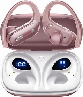Wireless Earbuds ANC Noise Cancelling Bluetooth 5.3 Headphones 90 Hrs Playtime Earbuds with Wireless Charging Case Power Display Over-Ear Earphones with Earhooks Waterproof Stereo for Android Phone TWS earbuds,compact wireless buds,Bluetooth ear tips,