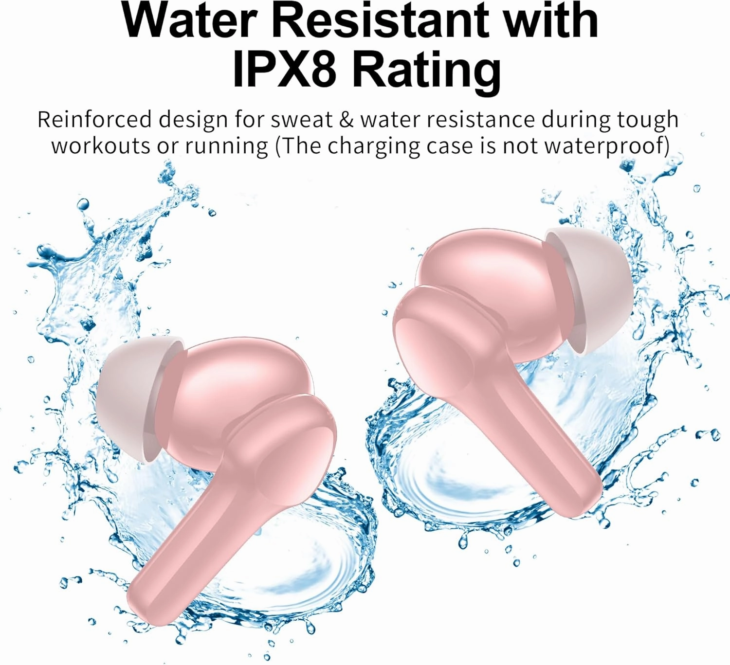 Wireless Earbuds,Bluetooth 5.3 Ear buds Immersive Sound Hi-Fi Stereo IPX8 Waterproof Headsets Premium Deep Bass Headphones with 4 Mics Call Noise Cancelling Earphones for iOS,Android,Workout - Pink