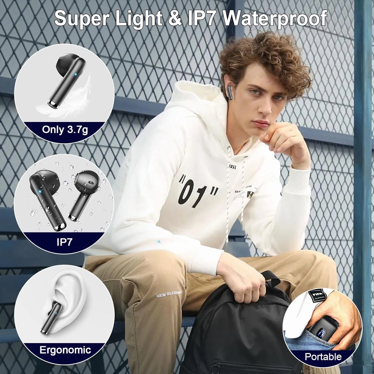 Wireless Earbuds Bluetooth 5.3 Earbuds Hi-Fi Stereo, 2024 Ear Buds with 4 ENC Mics, 3g Mini Bluetooth Headphones in Ear, 30H USB-C LED Charging Case, IP7 Waterproof Wireless Earphones for Android iOS
