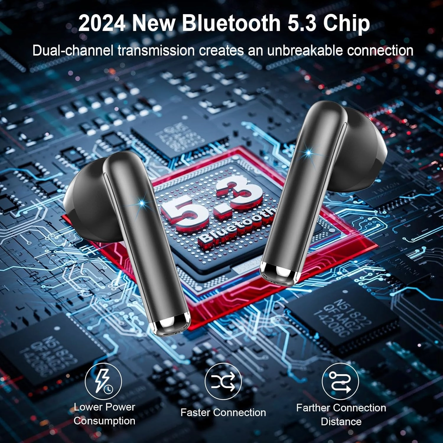 Wireless Earbuds Bluetooth 5.3 Earbuds Hi-Fi Stereo, 2024 Ear Buds with 4 ENC Mics, 3g Mini Bluetooth Headphones in Ear, 30H USB-C LED Charging Case, IP7 Waterproof Wireless Earphones for Android iOS