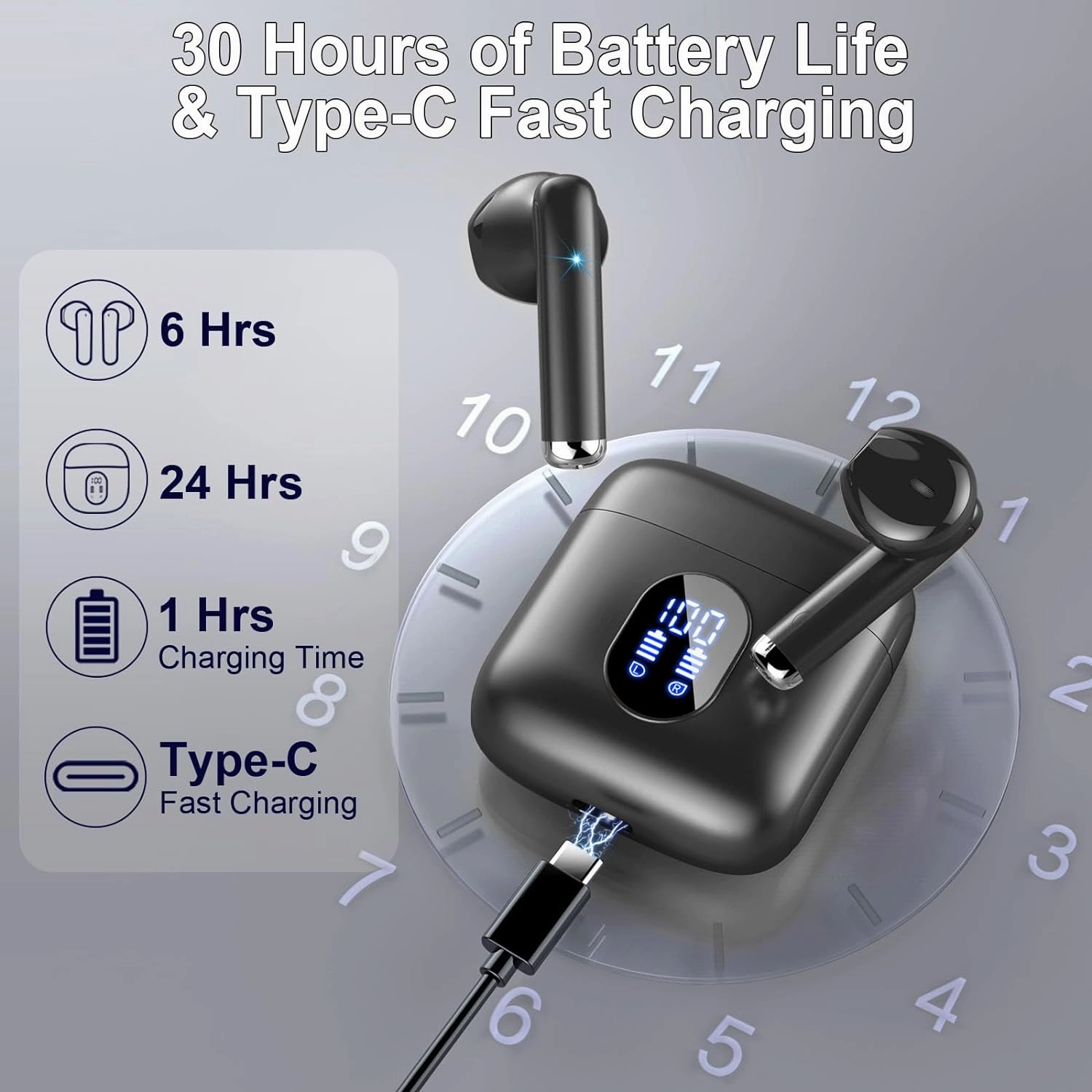Wireless Earbuds Bluetooth 5.3 Earbuds Hi-Fi Stereo, 2024 Ear Buds with 4 ENC Mics, 3g Mini Bluetooth Headphones in Ear, 30H USB-C LED Charging Case, IP7 Waterproof Wireless Earphones for Android iOS