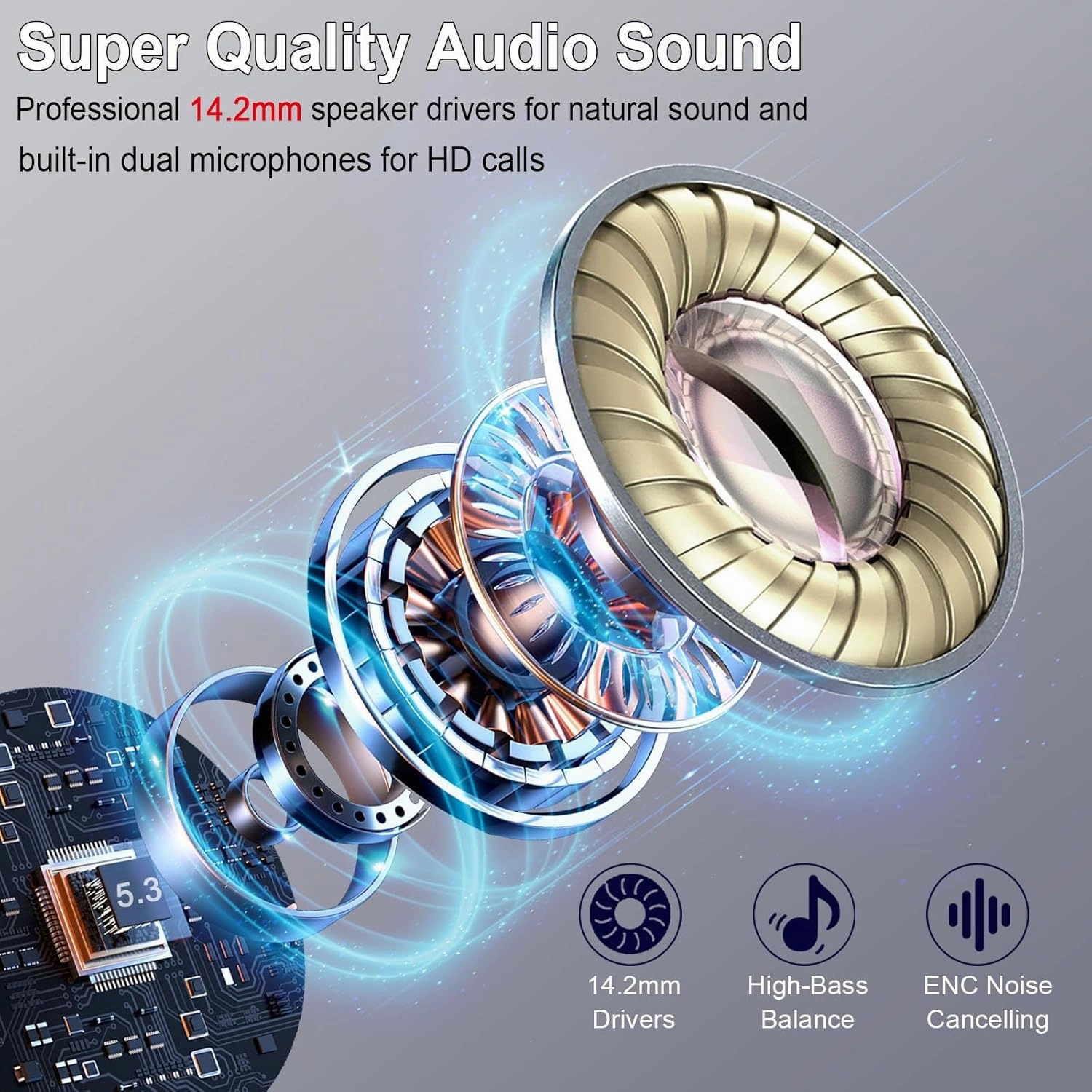 Wireless Earbuds Bluetooth 5.3 Earbuds Hi-Fi Stereo, 2024 Ear Buds with 4 ENC Mics, 3g Mini Bluetooth Headphones in Ear, 30H USB-C LED Charging Case, IP7 Waterproof Wireless Earphones for Android iOS