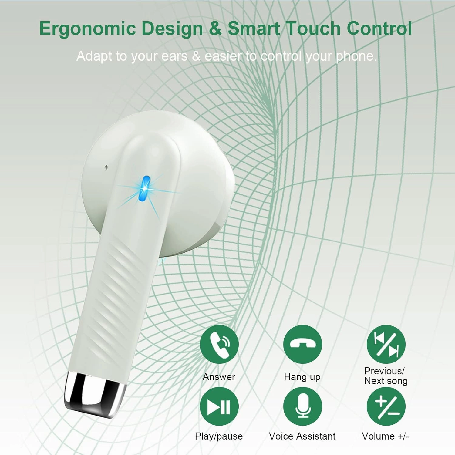 Wireless Earbuds, Bluetooth 5.3 Earbuds Stereo Bass, Bluetooth Headphones in Ear with Noise Cancelling Mic, Earphones IP7 Waterproof Sports, 32H Playtime USB C Charging Green Ear Buds for Android iOS