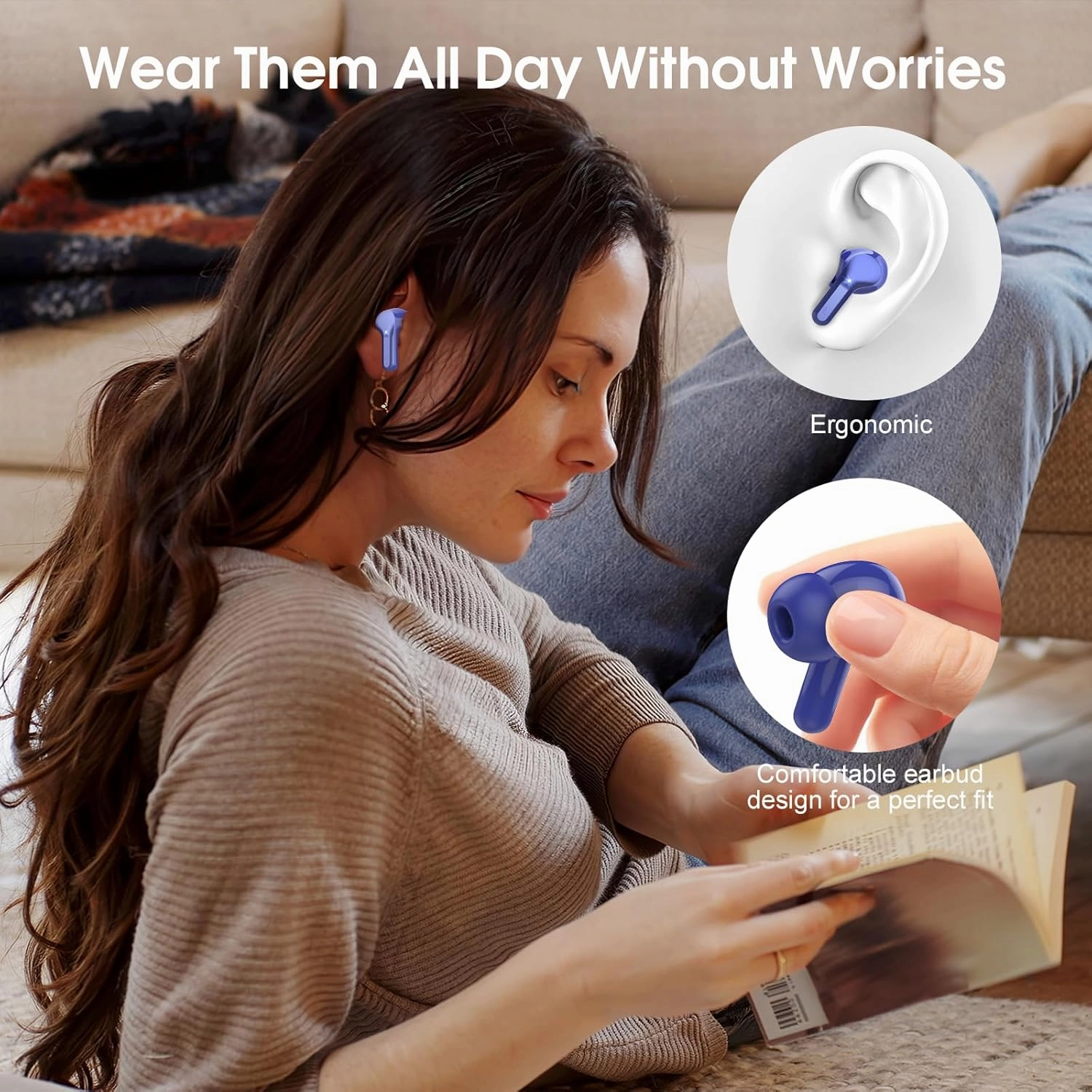 Wireless Earbuds Bluetooth 5.3 Headphones, 40H Playback HiFi Stereo Ear Buds with LED Display, ENC Noise Cancelling Earbuds, IP7 Waterproof in-Ear Earphone for iOS Andriod Sport/Workout/Running/Blue