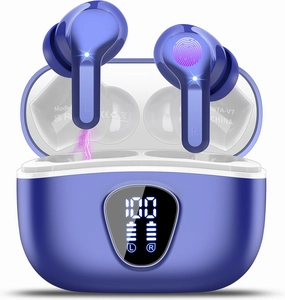 Wireless Earbuds Bluetooth 5.3 Headphones, 40H Playback HiFi Stereo Ear Buds with LED Display, ENC Noise Cancelling Earbuds, IP7 Waterproof in-Ear Earphone for iOS Andriod Sport/Workout/Running/Blue TWS earbuds,compact wireless buds,Bluetooth ear tips,