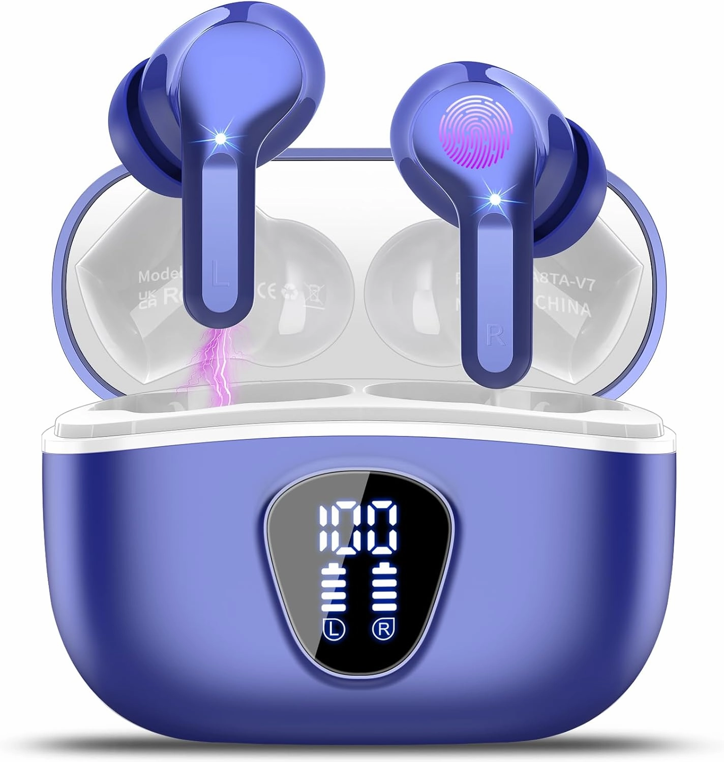 Wireless Earbuds Bluetooth 5.3 Headphones, 40H Playback HiFi Stereo Ear Buds with LED Display, ENC Noise Cancelling Earbuds, IP7 Waterproof in-Ear Earphone for iOS Andriod Sport/Workout/Running/Blue TWS earbuds,compact wireless buds,Bluetooth ear tips,