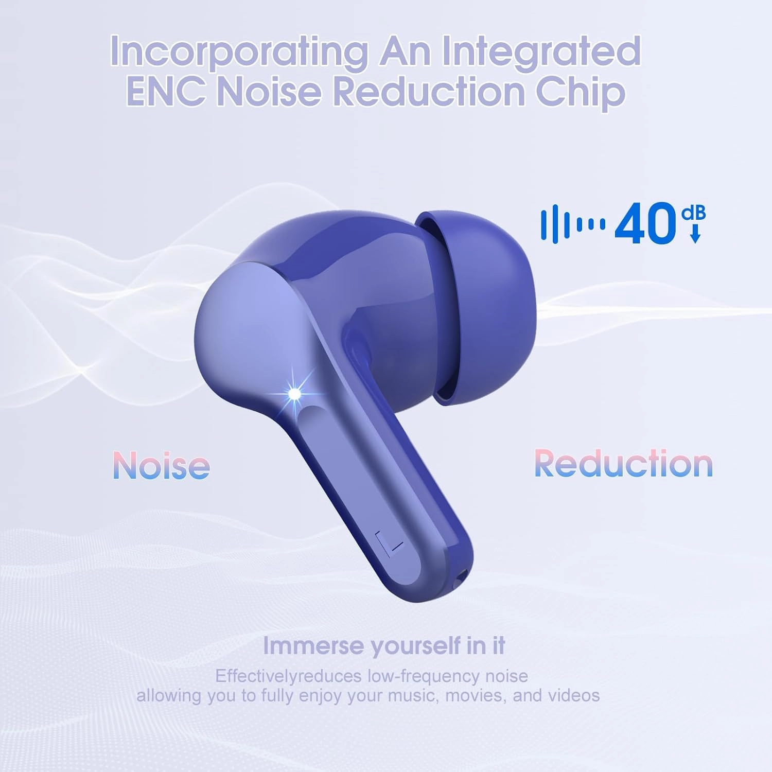 Wireless Earbuds Bluetooth 5.3 Headphones, 40H Playback HiFi Stereo Ear Buds with LED Display, ENC Noise Cancelling Earbuds, IP7 Waterproof in-Ear Earphone for iOS Andriod Sport/Workout/Running/Blue