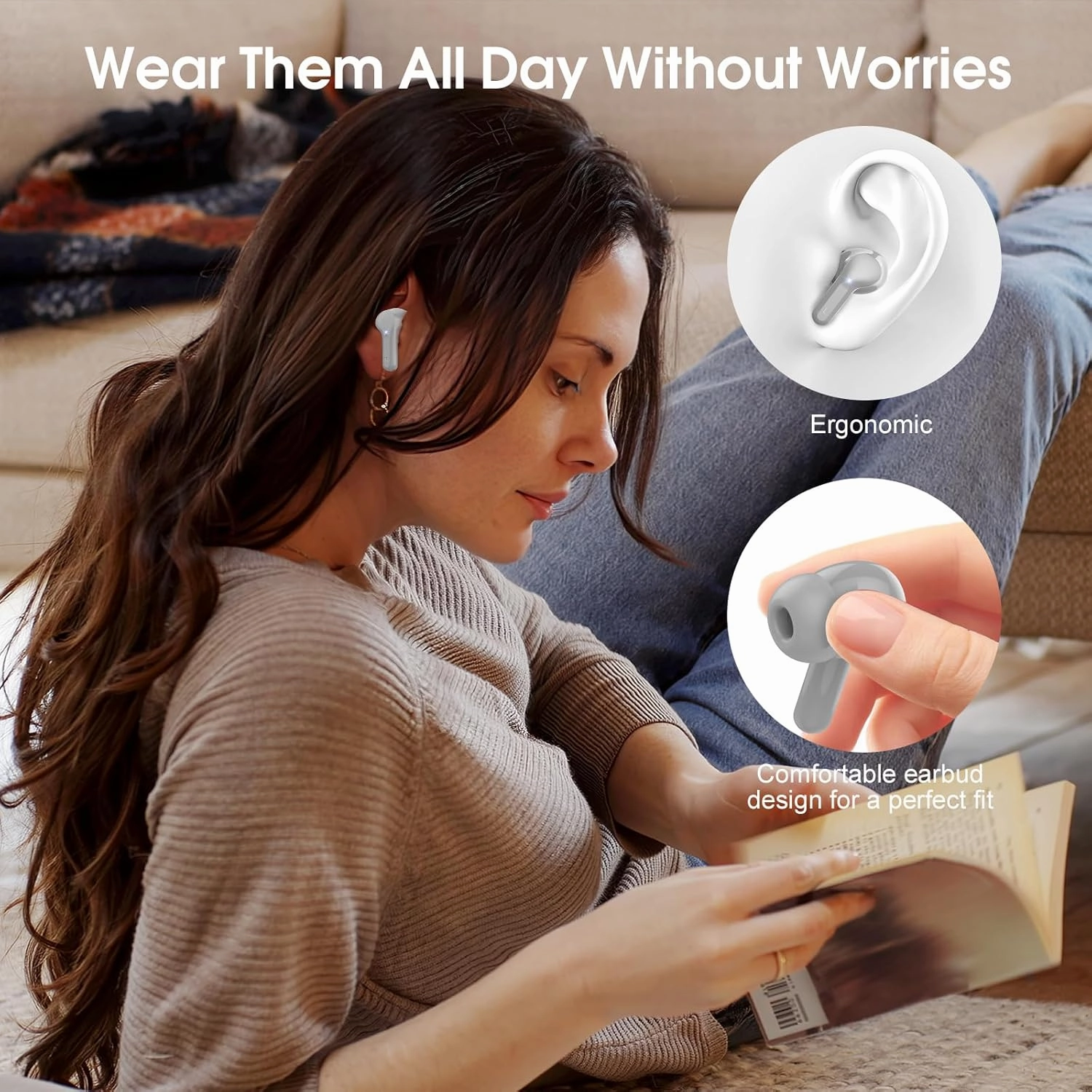Wireless Earbuds Bluetooth 5.3 Headphones, 40H Playback HiFi Stereo Ear Buds with LED Display, ENC Noise Cancelling Earbuds, IP7 Waterproof in-Ear Earphone for iOS Andriod Sport/Workout/Running/Gray