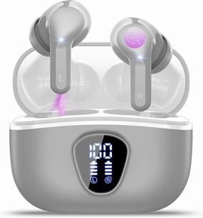Wireless Earbuds Bluetooth 5.3 Headphones, 40H Playback HiFi Stereo Ear Buds with LED Display, ENC Noise Cancelling Earbuds, IP7 Waterproof in-Ear Earphone for iOS Andriod Sport/Workout/Running/Gray TWS earbuds,compact wireless buds,Bluetooth ear tips,