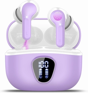 Wireless Earbuds Bluetooth 5.3 Headphones, 40H Playback HiFi Stereo Ear Buds with LED Display, ENC Noise Cancelling Earbuds, IP7 Waterproof in-Ear Earphone for iOS Andriod Sport/Workout/Running/Purple TWS earbuds,compact wireless buds,Bluetooth ear tips,
