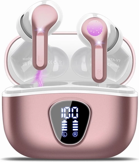 Wireless Earbuds Bluetooth 5.3 Headphones, 40H Playback HiFi Stereo Ear Buds with LED Display, ENC Noise Cancelling Earbuds, IP7 Waterproof in-Ear Earphone for iOS Andriod Sport/Workout/Running/Rose TWS earbuds,compact wireless buds,Bluetooth ear tips,