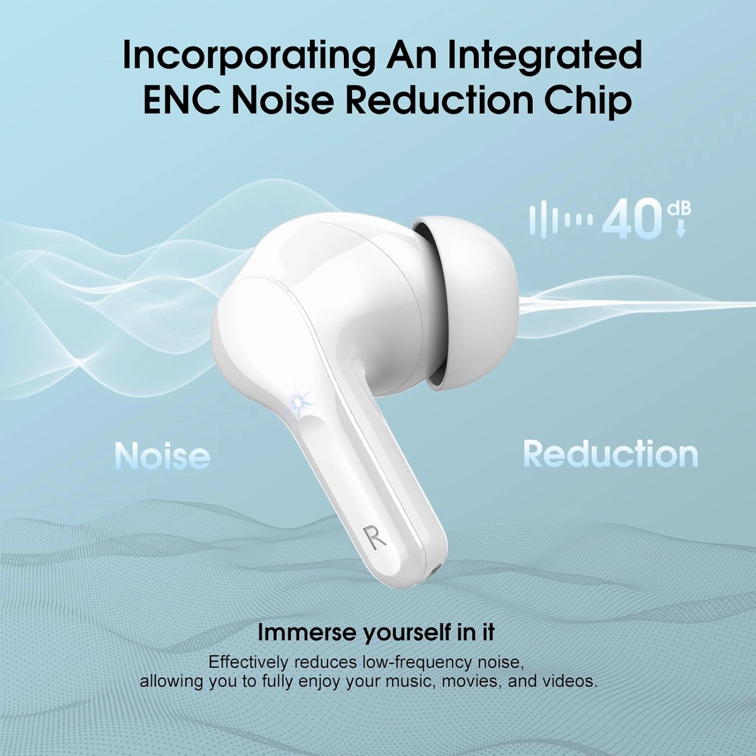 Wireless Earbuds Bluetooth 5.3 Headphones, 40H Playback HiFi Stereo Ear Buds with LED Display, ENC Noise Cancelling Earbuds, IP7 Waterproof in-Ear Earphone for iOS Andriod Sport/Workout/Running/White