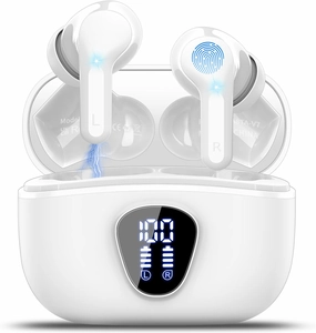 Wireless Earbuds Bluetooth 5.3 Headphones, 40H Playback HiFi Stereo Ear Buds with LED Display, ENC Noise Cancelling Earbuds, IP7 Waterproof in-Ear Earphone for iOS Andriod Sport/Workout/Running/White TWS earbuds,compact wireless buds,Bluetooth ear tips,