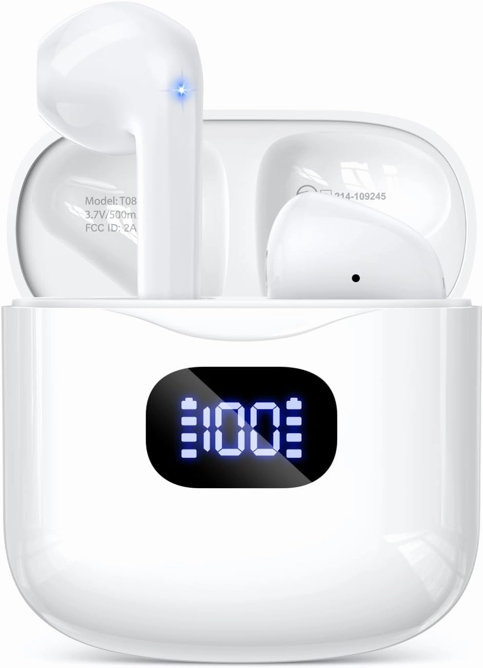 Wireless Earbuds Bluetooth 5.3 Headphones, 40Hrs Playback Stereo Ear Buds with LED Display Charging Case IPX7 Waterproof in-Ear Earphones with Mic for Phone Tablet Laptop Sports, White wireless earbuds,Bluetooth earphones,true wireless stereo,
