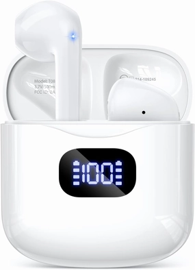 Wireless Earbuds Bluetooth 5.3 Headphones, 40Hrs Playback Stereo Ear Buds with LED Display Charging Case IPX7 Waterproof in-Ear Earphones with Mic for Phone Tablet Laptop Sports, White wireless earbuds,Bluetooth earphones,true wireless stereo,