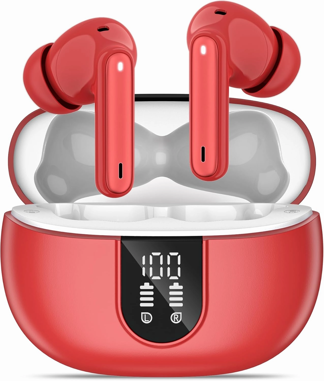 Wireless Earbuds, Bluetooth 5.3 Headphones 40Hrs Playtime Deep Bass Stereo, LED Power Display, Call Noise Canceling Headphones with Mic, IP7 Waterproof Earphones for iOS Android Red wireless earbuds,Bluetooth earphones,true wireless stereo,