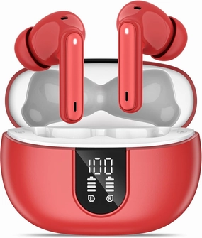 Wireless Earbuds, Bluetooth 5.3 Headphones 40Hrs Playtime Deep Bass Stereo, LED Power Display, Call Noise Canceling Headphones with Mic, IP7 Waterproof Earphones for iOS Android Red wireless earbuds,Bluetooth earphones,true wireless stereo,