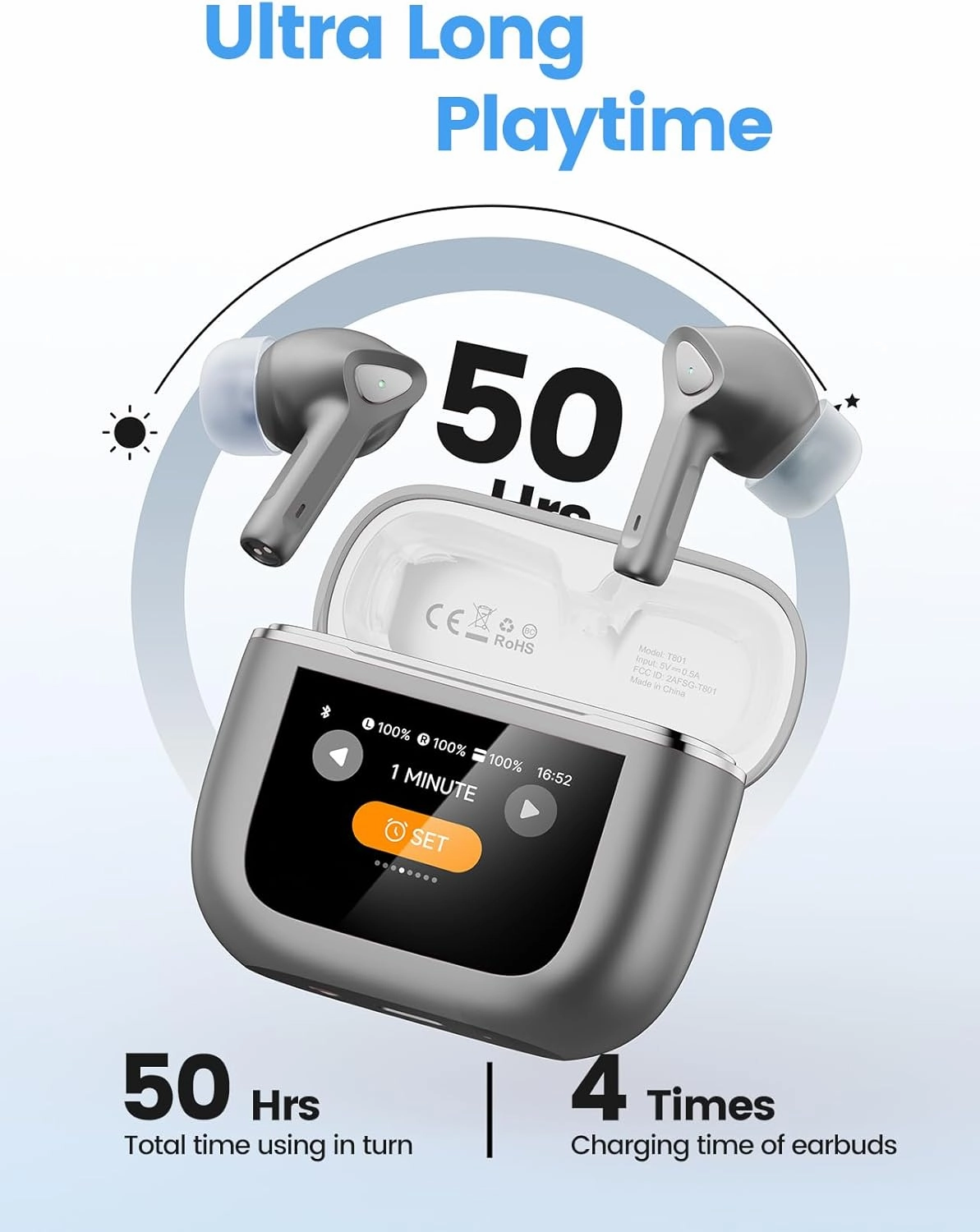 Wireless Earbuds Bluetooth 5.3 Headphones 50H Playtime Deep Bass Stereo Ear Buds with Mic IPX7 Waterproof Comfort Lightweight in Ear Earphones for Pad Android/iOS Phones Gifts for Women Men