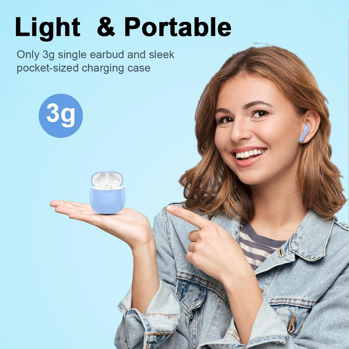 Wireless Earbuds, Bluetooth 5.3 Headphones in Ear with Noise Cancelling Mic, Bluetooth Earbuds Stereo Bass, IP7 Waterproof Sports Earphones, 32H Playtime USB C Charging Buds Light Blue for Android iOS