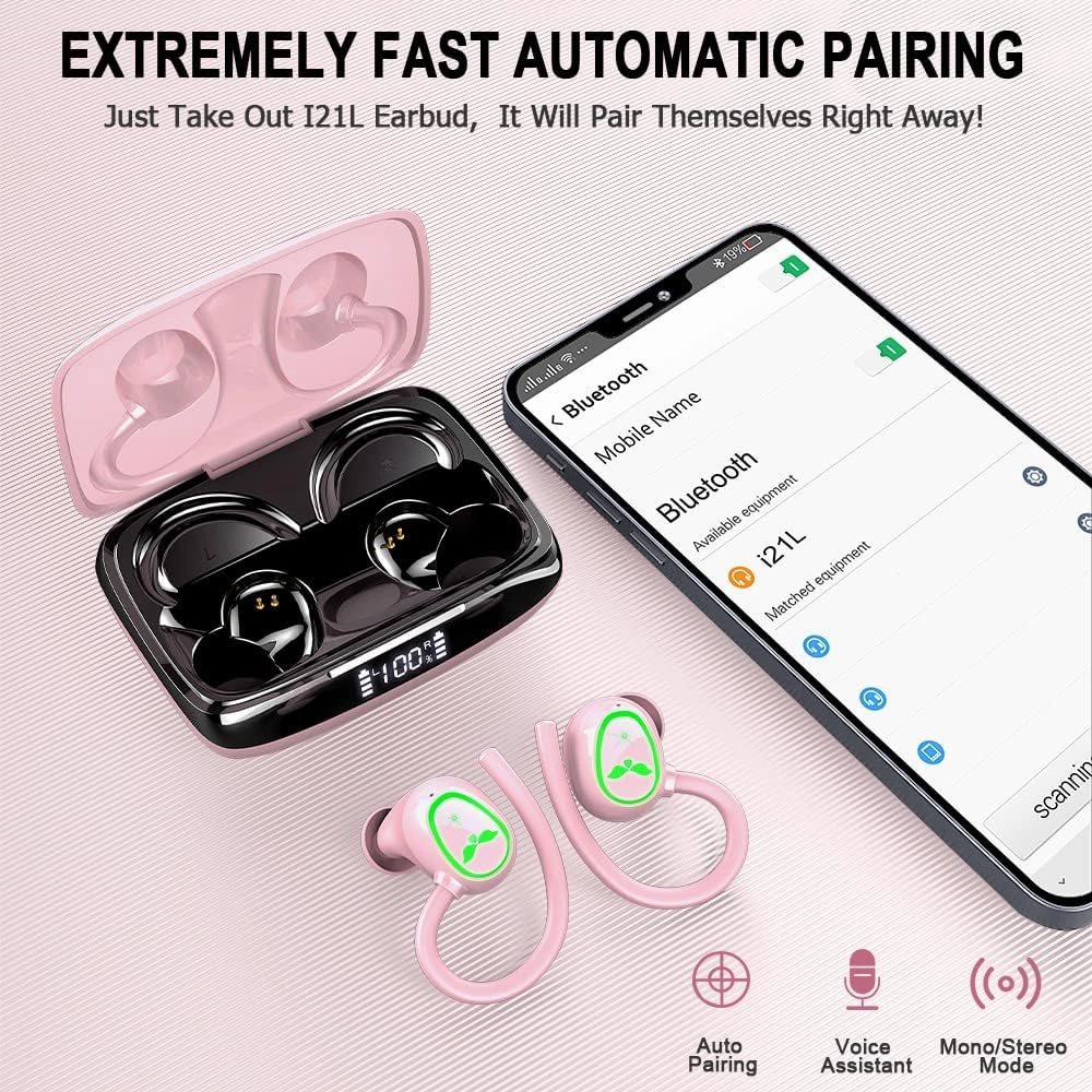 Wireless Earbuds Bluetooth 5.3 Headphones Sport, 2025 Bluetooth Earbuds with Earhooks, 48H Stereo Over Ear Buds, Earphone with 4 ENC Noise Canceling Mic, IP7 Waterproof Headset for Running/Gym/Workout