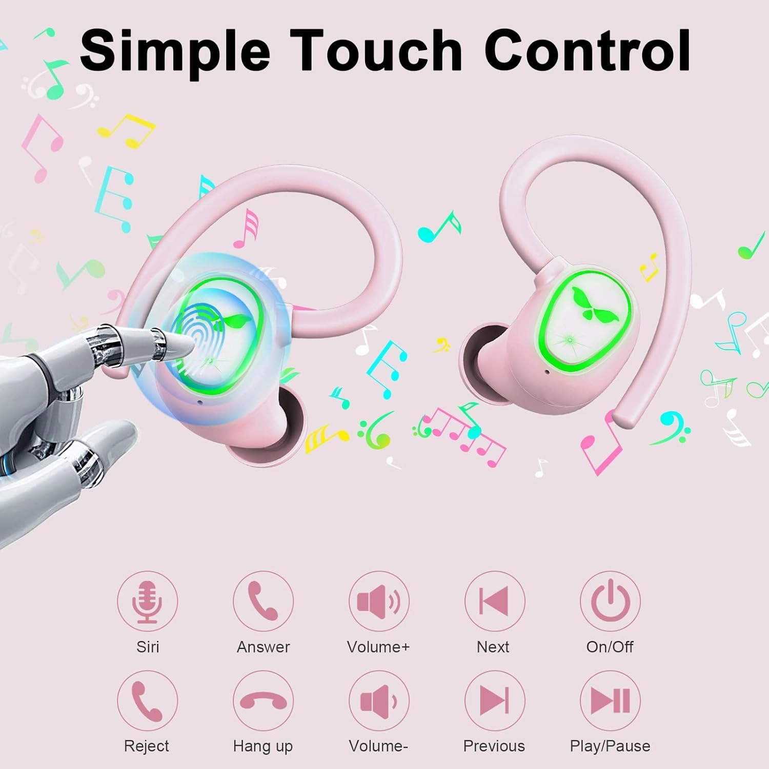 Wireless Earbuds Bluetooth 5.3 Headphones Sport, 2025 Bluetooth Earbuds with Earhooks, 48H Stereo Over Ear Buds, Earphone with 4 ENC Noise Canceling Mic, IP7 Waterproof Headset for Running/Gym/Workout