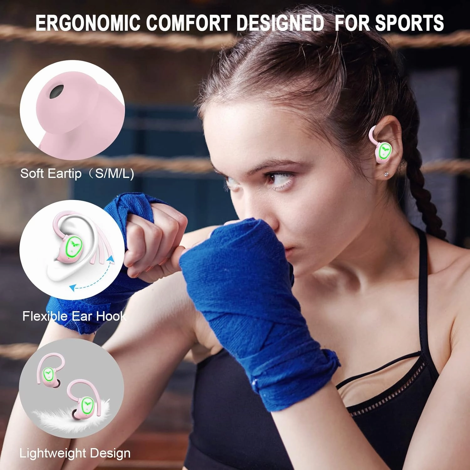 Wireless Earbuds Bluetooth 5.3 Headphones Sport, 2025 Bluetooth Earbuds with Earhooks, 48H Stereo Over Ear Buds, Earphone with 4 ENC Noise Canceling Mic, IP7 Waterproof Headset for Running/Gym/Workout