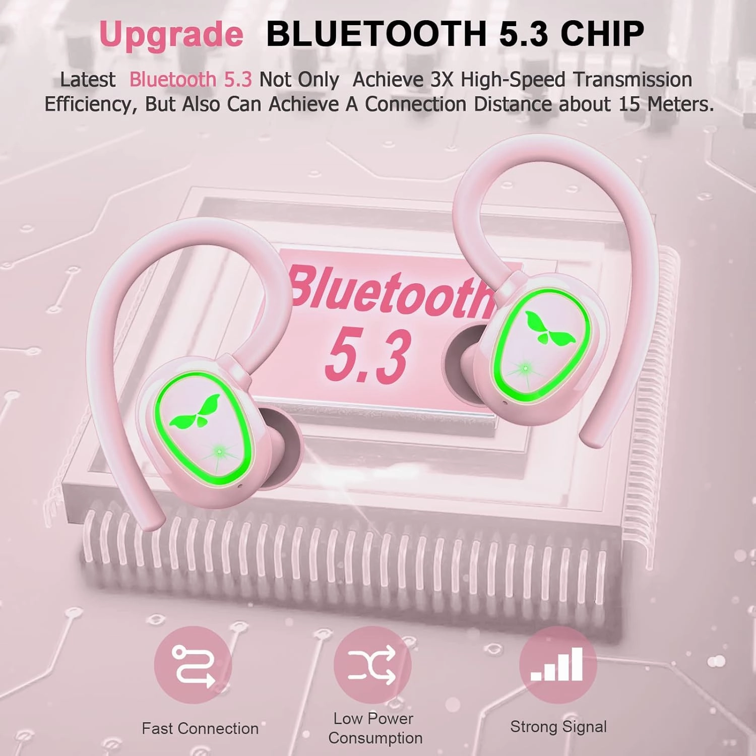 Wireless Earbuds Bluetooth 5.3 Headphones Sport, 2025 Bluetooth Earbuds with Earhooks, 48H Stereo Over Ear Buds, Earphone with 4 ENC Noise Canceling Mic, IP7 Waterproof Headset for Running/Gym/Workout