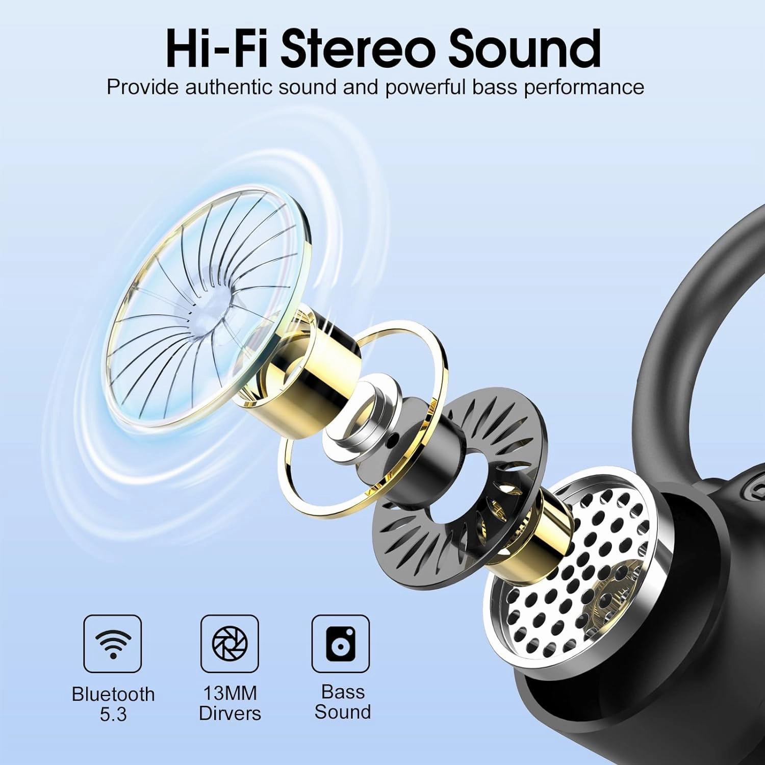 Wireless Earbuds, Bluetooth 5.3 Headphones Sport, In Ear buds Wireless Earbuds Bluetooth 50H Playtime LED Display, Deep Bass Stereo Noise Cancelling Headphones, IP7 Waterproof Earphones, Jet Black