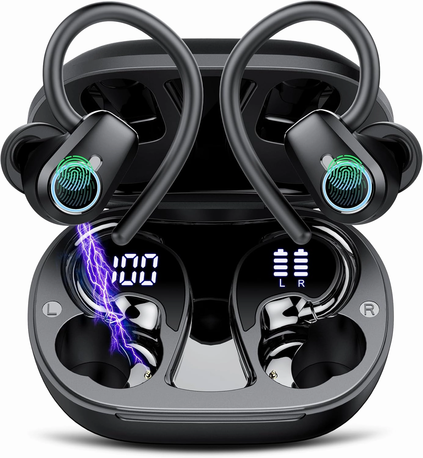 Wireless Earbuds, Bluetooth 5.3 Headphones Sport, In Ear buds Wireless Earbuds Bluetooth 50H Playtime LED Display, Deep Bass Stereo Noise Cancelling Headphones, IP7 Waterproof Earphones, Jet Black in-ear monitors,hi-fi IEMs,studio earphones,