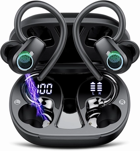 Wireless Earbuds, Bluetooth 5.3 Headphones Sport, In Ear buds Wireless Earbuds Bluetooth 50H Playtime LED Display, Deep Bass Stereo Noise Cancelling Headphones, IP7 Waterproof Earphones, Jet Black in-ear monitors,hi-fi IEMs,studio earphones,