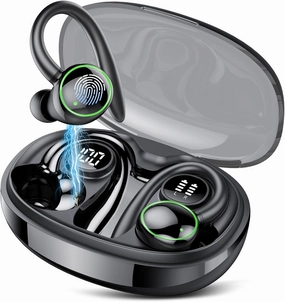 Wireless Earbuds, Bluetooth 5.3 Headphones Sport, Over Ear Buds With ENC Noise Cancelling Mic, 48H, Wireless Earphone With Earhooks, Stereo Deep Bass, IP7 Waterproof Headset for Workout Running, Black TWS earbuds,compact wireless buds,Bluetooth ear tips,