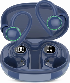 Wireless Earbuds, Bluetooth 5.3 Headphones Sport, Over Ear Buds With ENC Noise Cancelling Mic, 48H, Wireless Earphone With Earhooks, Stereo Deep Bass, IP7 Waterproof Headset for Workout Running, Blue TWS earbuds,compact wireless buds,Bluetooth ear tips,